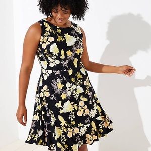 LOFT Plus Sleeveless Golden Floral Dress in Black
